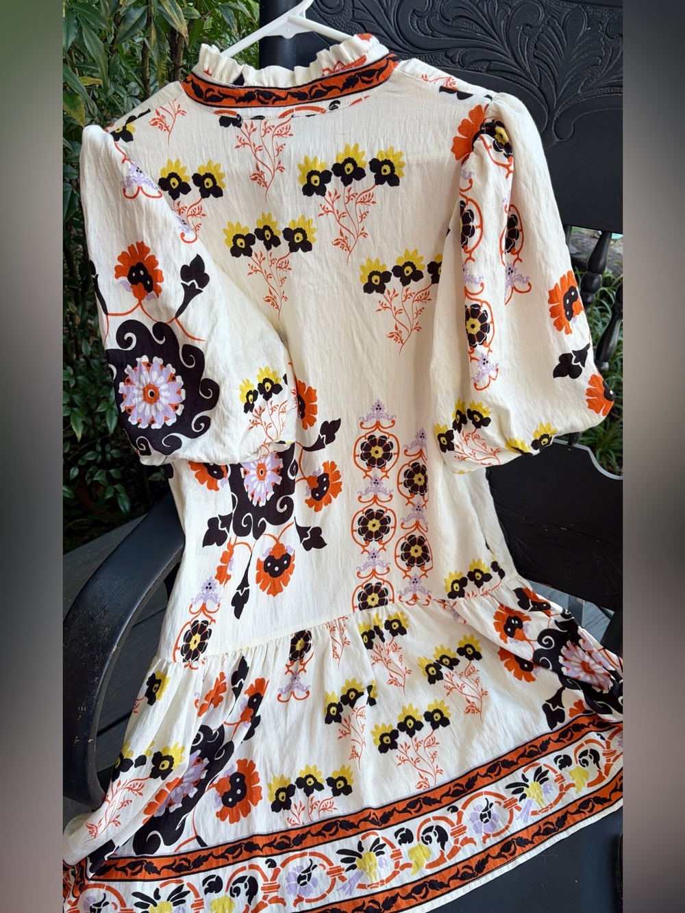 NWT THML Cream Dress wi/Orange/Black/Yellow Floral Embroidery. She has pockets! - Picture 3 of 5
